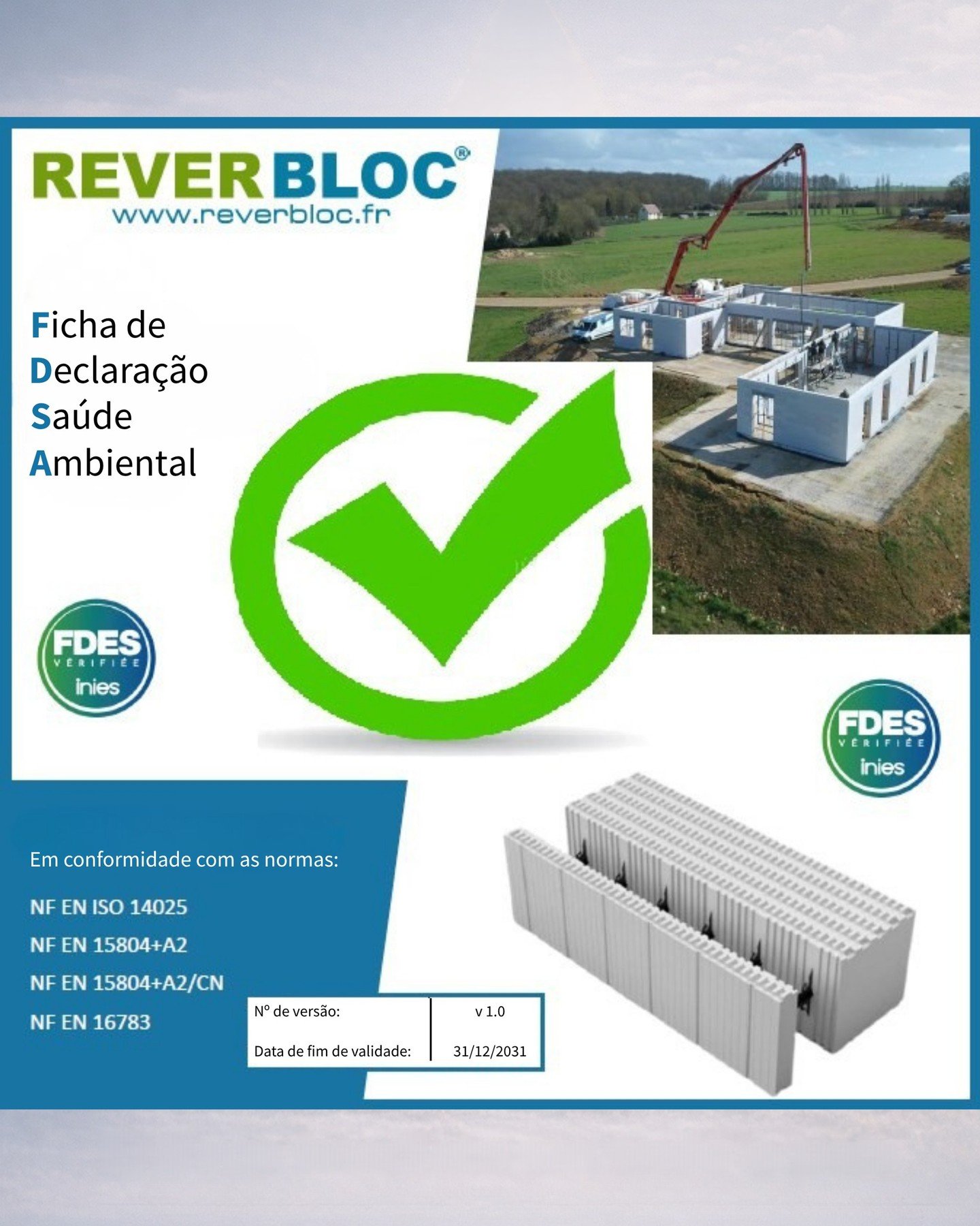 ✅ 𝐍𝐎𝐕𝐀 𝐂𝐄𝐑𝐓𝐈𝐅𝐈𝐂𝐀𝐂̧𝐀̃𝐎 𝐏𝐀𝐑𝐀 𝐎 𝐑𝐄𝐕𝐄𝐑𝐁𝐋𝐎𝐂 𝟐® ✅
Hoje, damos mais um passo decisivo e reforçamos o nosso compromisso com a excelência!
A Nova Europa, representante exclusiva do sistema REVERBLOC 2® em Portugal, tem o orgulho de anunciar a validação das FDES (Fichas de Declaração de Saúde Ambiental) para os materiais REVERBLOC 2®, brevemente disponíveis no site da INIES.
Muito mais do que uma certificação, é um reconhecimento que fortalece a nossa missão: construir melhor, de forma mais sustentável, com transparência e exigência.
Com esta nova certificação, o bloco de cofragem isolante REVERBLOC 2® afirma-se como 𝐀 𝐫𝐞𝐟𝐞𝐫𝐞̂𝐧𝐜𝐢𝐚 𝐢𝐧𝐜𝐨𝐧𝐭𝐨𝐫𝐧𝐚́𝐯𝐞𝐥 𝐝𝐨 𝐦𝐞𝐫𝐜𝐚𝐝𝐨, 𝐬𝐞𝐧𝐝𝐨 𝐨 𝐔́𝐍𝐈𝐂𝐎 𝐞 𝐄𝐗𝐂𝐋𝐔𝐒𝐈𝐕𝐎 𝐚 𝐫𝐞𝐮𝐧𝐢𝐫:
✅ Sob Aprovação Técnica CSTB 📑
✅ Reversível e moldado em fábrica 🏗️
✅ Fabricado em França 🇫🇷
✅ Com FDES (Ficha de Declaração de Saúde Ambiental) ♻️
✅ Desempenho térmico « R » excecional, até 10,94! ❄️☀️💨
𝐑𝐄𝐕𝐄𝐑𝐁𝐋𝐎𝐂 𝟐® é a aliança entre inovação, performance e compromisso ambiental — no centro dos desafios da construção de amanhã.
𝐍𝐎𝐕𝐀 𝐄𝐔𝐑𝐎𝐏𝐀 🇵🇹
Representantes exclusivos em Portugal
#Reverbloc2 #NovaEuropa #CertificaçãoFDES #ConstruçãoSustentavel #ICF #InovaçãoNaConstrução #ConstruçãoDeAltoDesempenho #Passivhaus #EficiênciaEnergetica #RepresentantesExclusivos #ConstruirMelhor