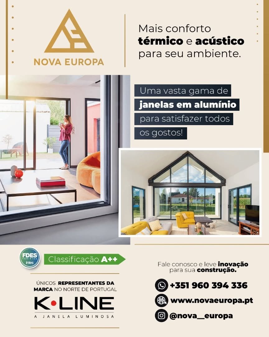 Construções em ICF pedem soluções inteligentes em cada detalhe, as caixilharias K-Line @kline.esp entregam exatamente isso.

Mais isolamento térmico e acústico, eficiência energética, design moderno e máxima funcionalidade para projetos de alto padrão.

A combinação perfeita entre tecnologia construtiva e sofisticação.

🇵🇹 Somos representantes da K‑Line no Norte de Portugal.

🔨 𝐏𝐚𝐫𝐚 𝐜𝐨𝐧𝐬𝐭𝐫𝐮𝐭𝐨𝐫𝐞𝐬:
Adquira o material connosco e garanta o melhor para os seus clientes, com a qualidade e suporte que só a Nova Europa oferece.

#ICF #KLine #ConstruçãoInteligente #AltoPadrão #EficiênciaEnergética